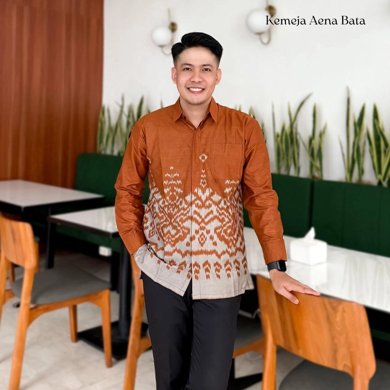 Product image Kois Batik - Baju atasan batik coupel pasangan tunik kemeja bisa dipisah motif aena M Kemeja aena bata