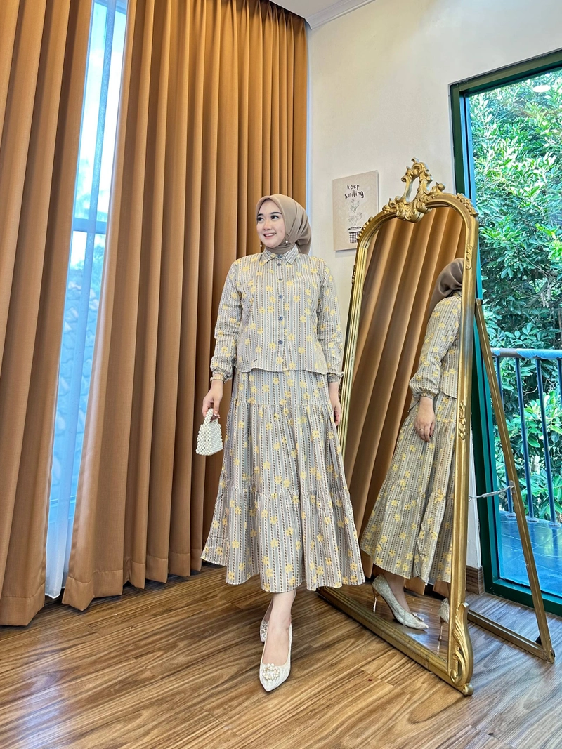 Product image Khisna collection - Nancy set rok no hijab Allsize Cream