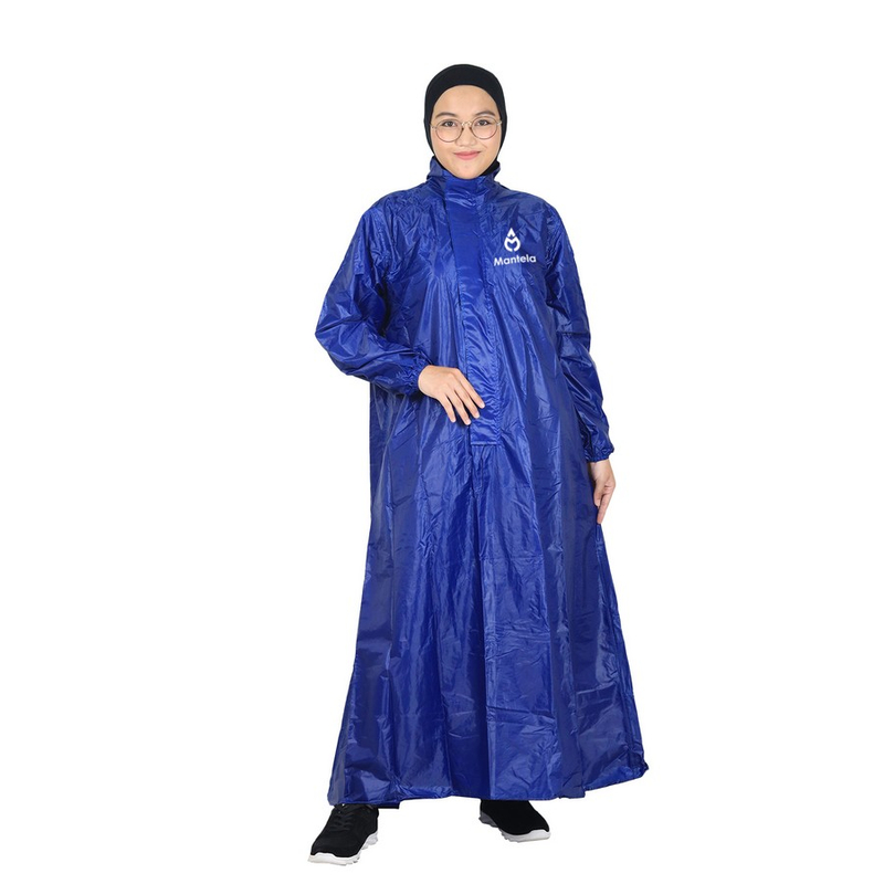Mantela - Jas Hujan Perempuan Muslimah - Mantela Syari Biru All Size Biru