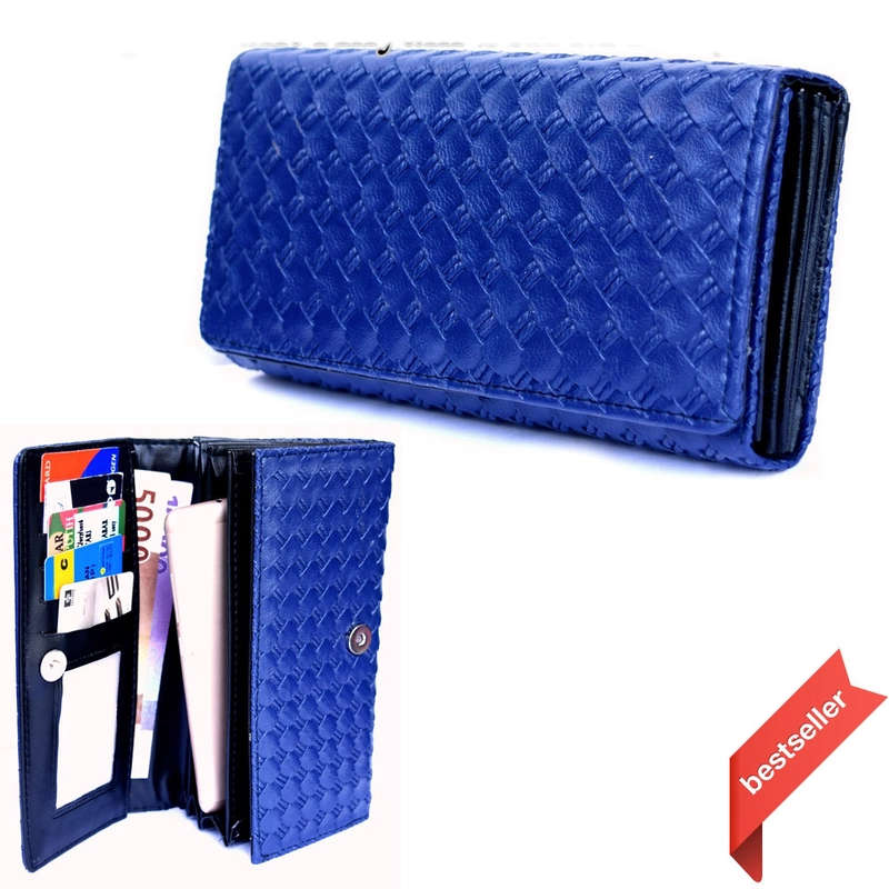 Product image Lanc Fashion - Dompet koin Kulit Motif Anyam Flip card Seri M Warna Navy