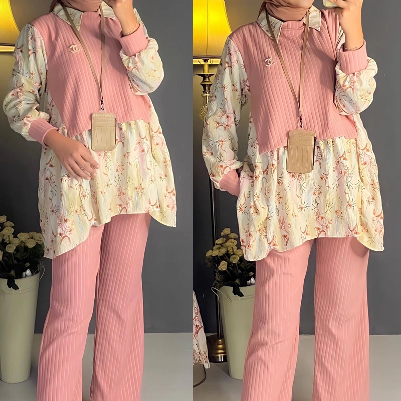 Product image MAMY Gallery - Setelan celana kringkel fit to jumbo kombinasi knitt import premium tebal All size fit to XL Atasan Dusty Pink