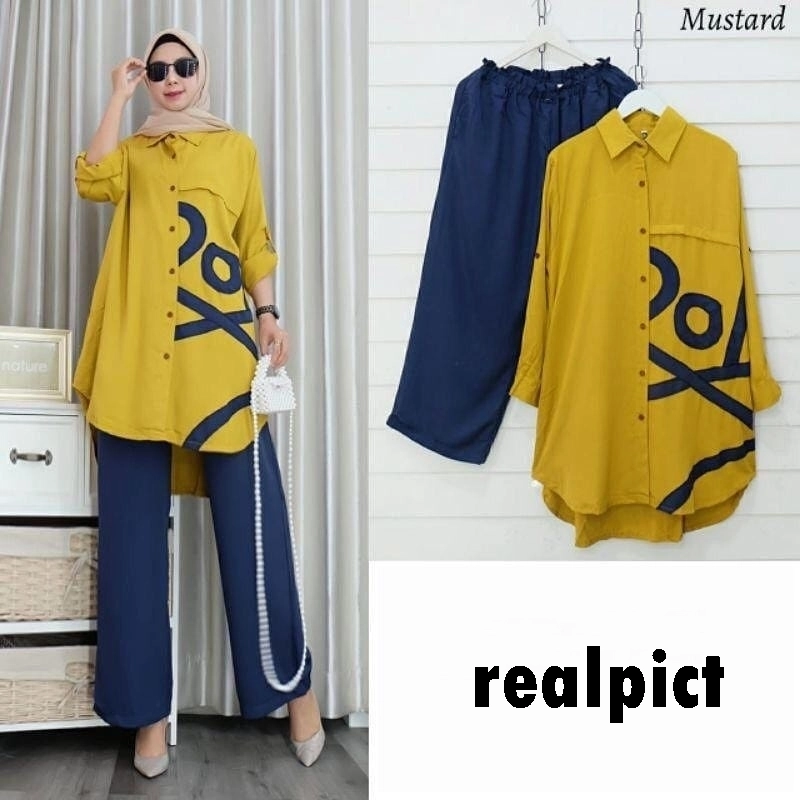 Product image astro - setelan celana wanita XOROZ realpict L fit to XL msutard