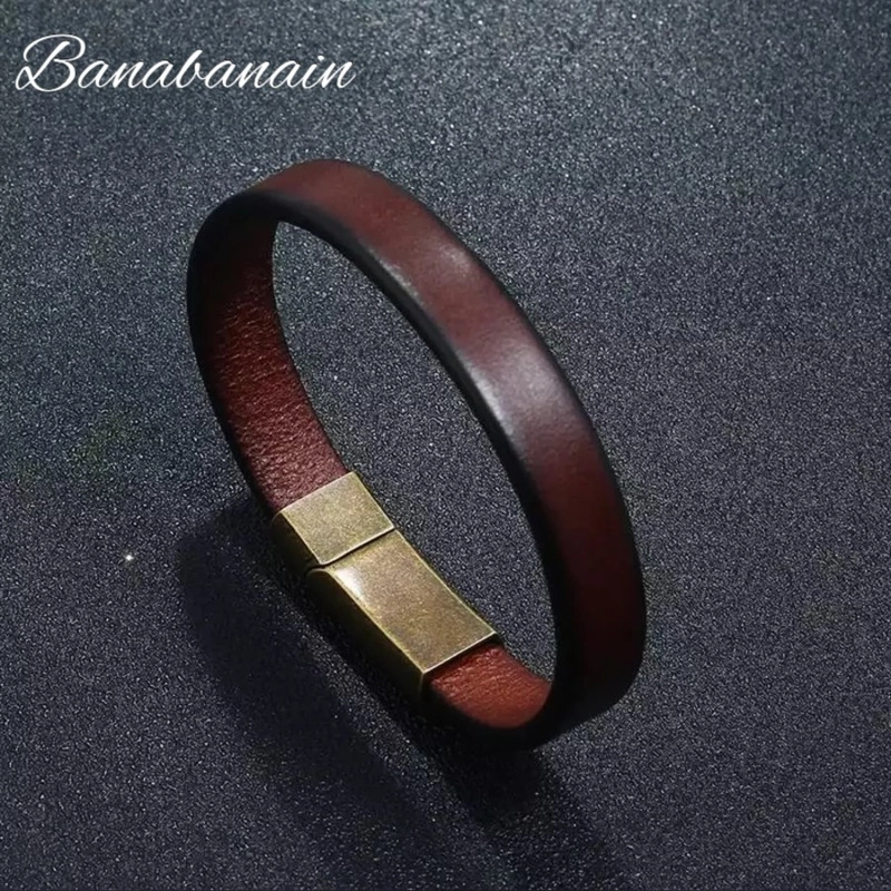 Product image GAWUNG - Gelang Kulit Coklat Pria Premium Stainless steel macho GGKECC dewasa M