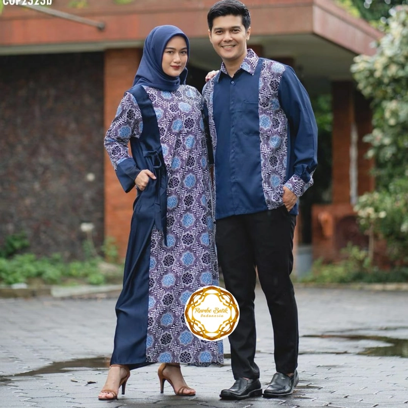 Product image Rambe Batik Indonesia - Couple Batik PREMIUM Kombinasi Kain Arabian Crepe Super Cowok L + Gamis Allsize Warna A