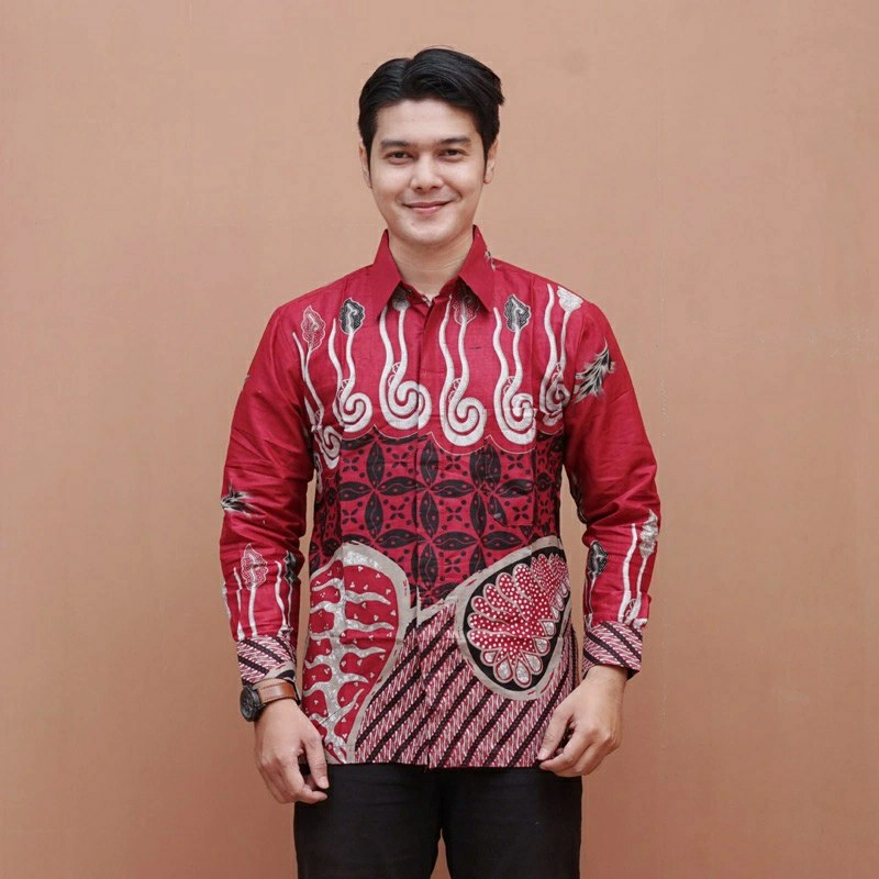 Product image Batik Alfin - Baju batik atasan Couple bisa di pisah motif melody merah model kekinian melody merah M Kemejan melody merah