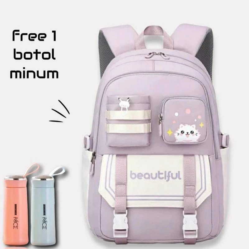 Product image Alcaff - Tas Ransel Anak Sekolah Perepuan Beautiful Free Botol Minum 30x20x40 pink