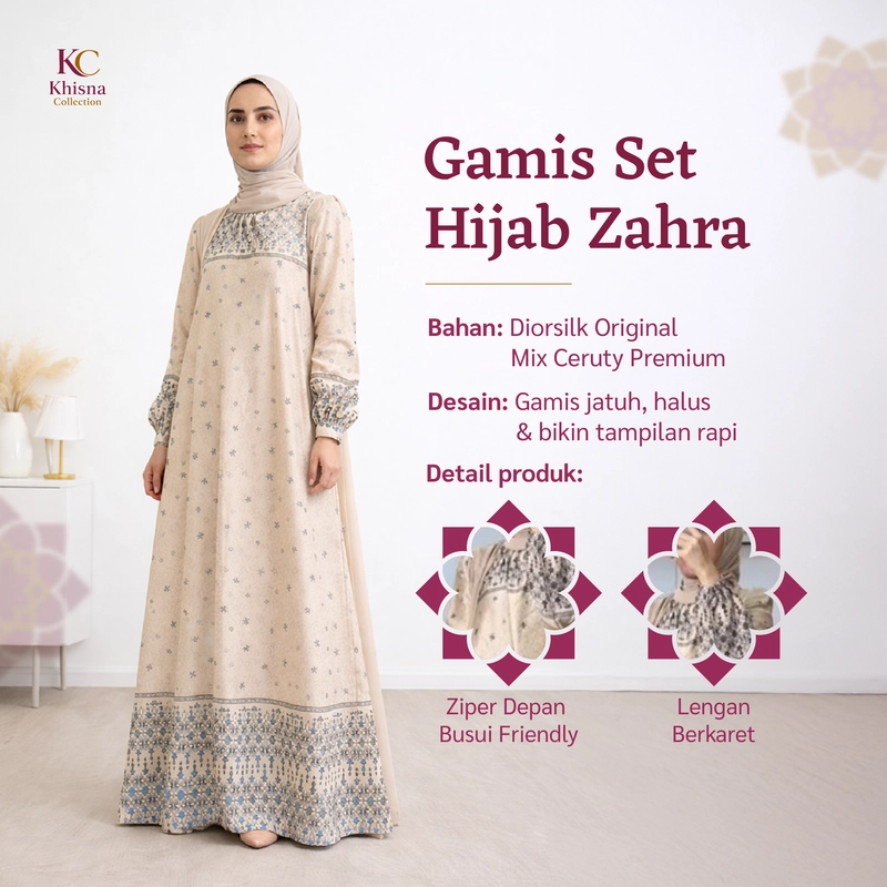 Product image Khisna collection - Gamis set hijab Zahra bestseller limitededition terbaru wanita kekinian Allsize Coksu