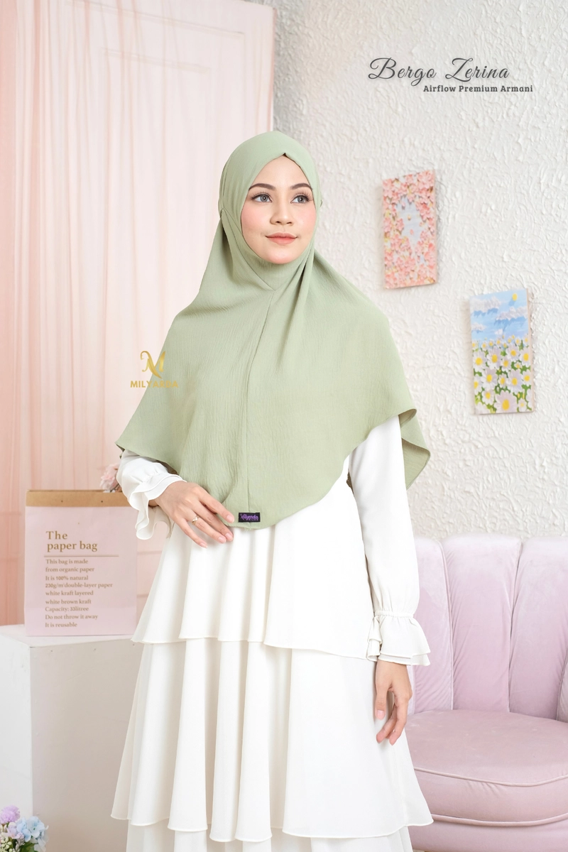 Product image Milyarda Hijab - [FREE Ciput Arab] Bergo Zerina Hijab instan Kerudung Syari Jilbab Instant Malaysia All Size Sage