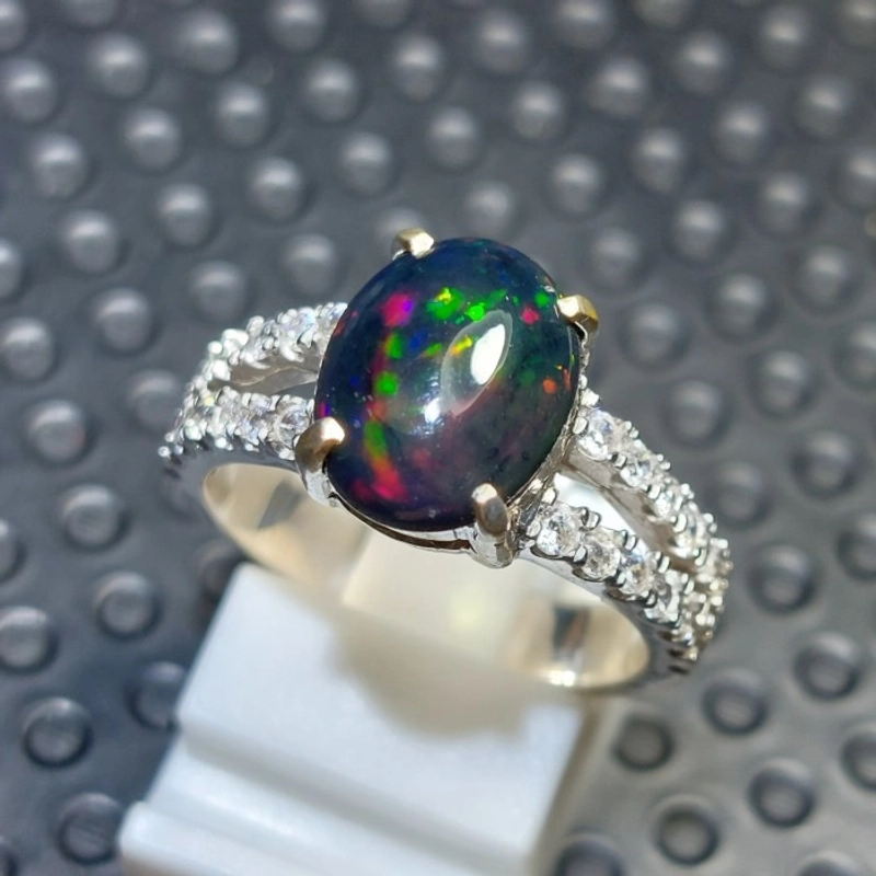 Product image CENTRAL GROSIR GEMSTONE - Cincin Batu Permata Wanita Natural Black Opal Kalimaya Asli Ring Women 5 Multi Colour