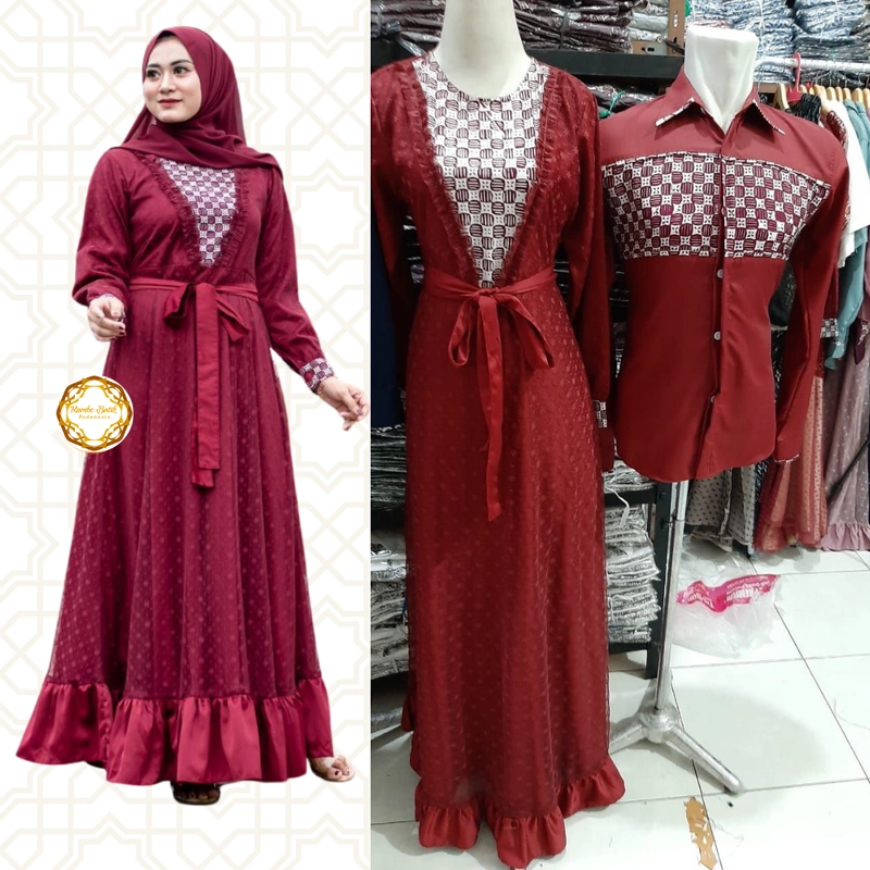 Product image New Variasi - Couple Gamis Ayuma BEST SELLER - Bisa Beli Pisah Kemeja Saja Size M Merah