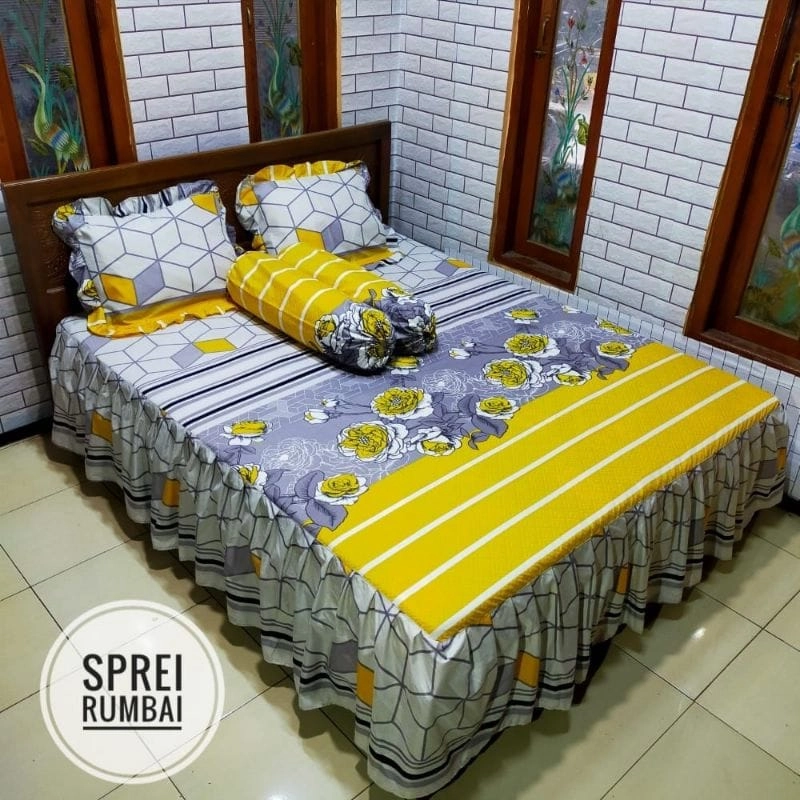 Product image ALL MOTIF Bisa Pilih Motif Sprei Rumbai Ukuran 180 Kasur No 1 King Sprei rumbai home made 180 akasia yellow [PO 3 hari Kerja]