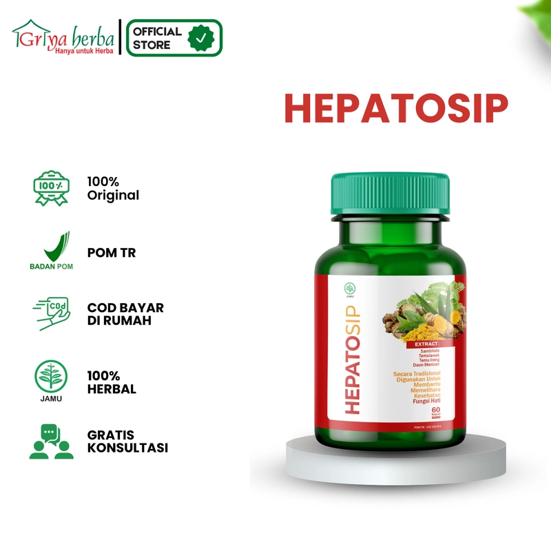Product image Griya Herba - Hepatosip Obat Herbal Membantu Memelihara Kesehatan Fungsi Hati Hepatitis Halal BPOM 60 Kapsul Original