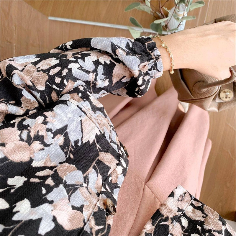 Product image Valencia - Rinara Dress Set - One Set Wanita Crinkle Airflow Premium Setelan Wanita outer Lengan Panjang Motif All Size Rose Choco