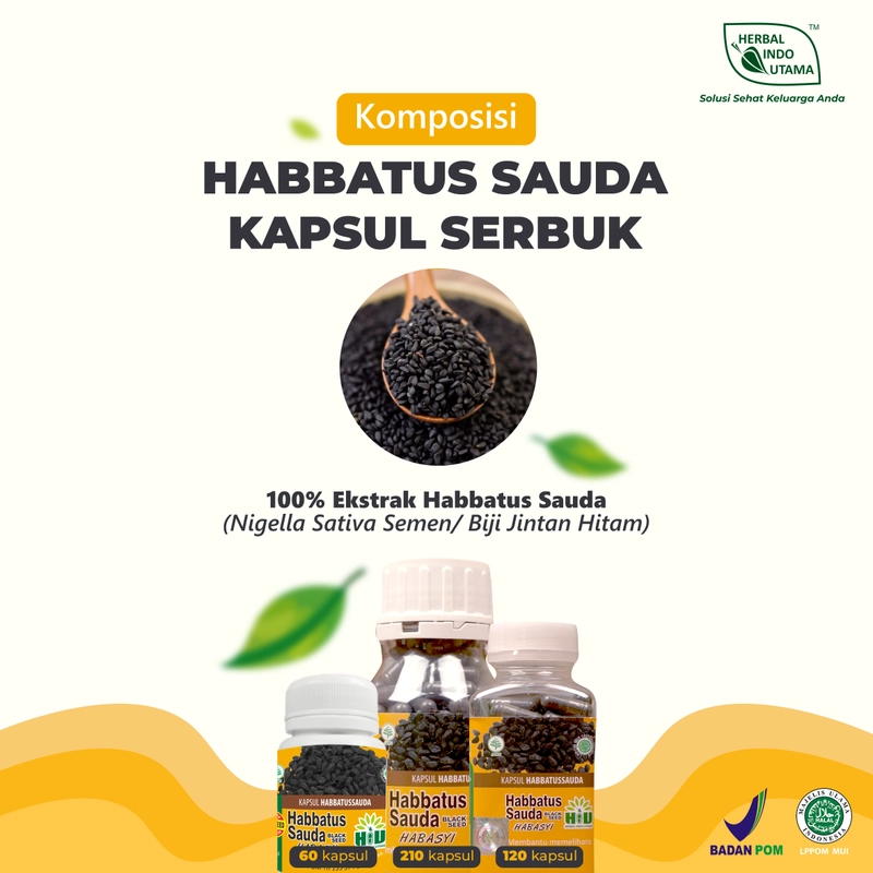 Product image Herbal Indo Utama - HABBATUS SAUDA Jaga Kesehatan & Imunitas Kapsul Serbuk isi 60 - 120 - 210 Kapsul 60 Kapsul Kapsul Serbuk