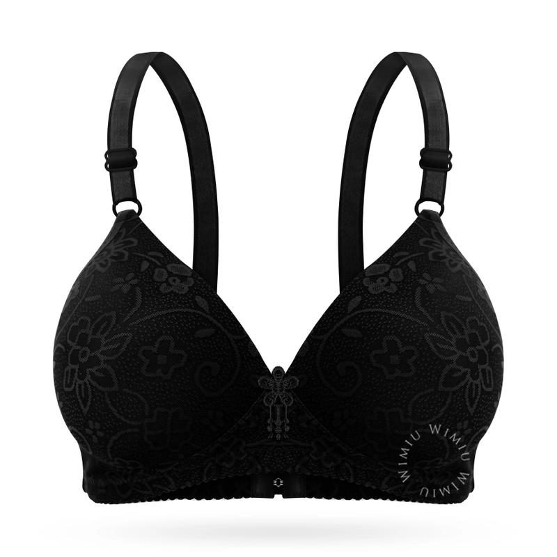 Product image Youhave - BH Bra Wanita BH Tanpa Kawat Busa Sedang Motif Bunga 100123 38 BLACK