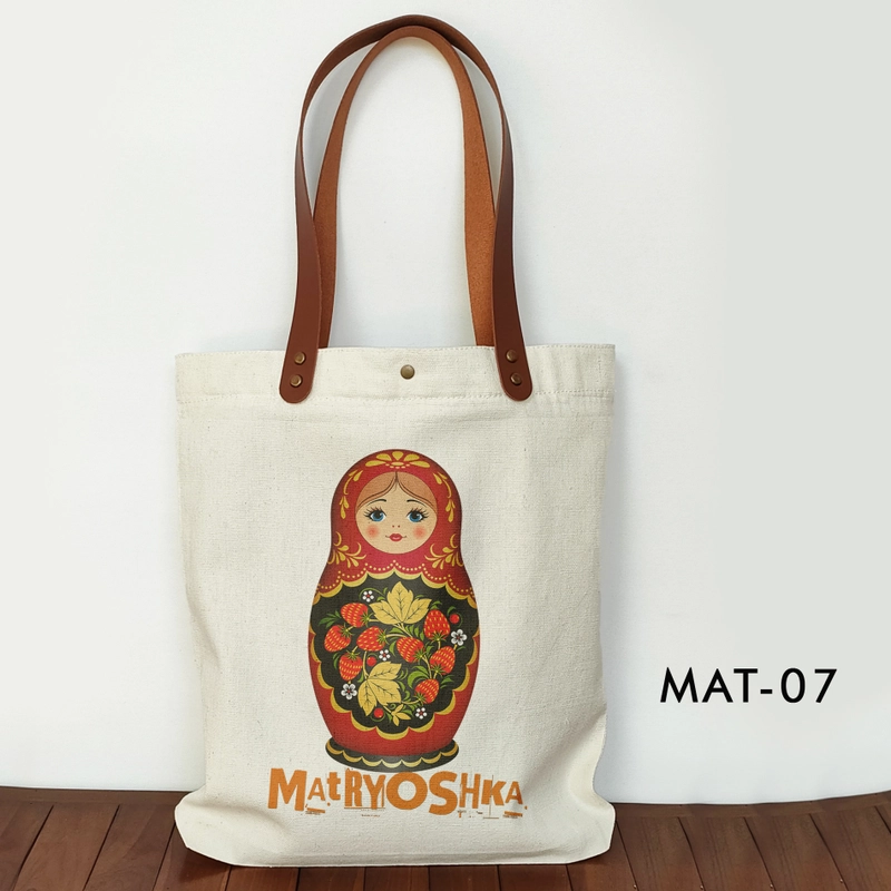 Product image Totebag Canvas Souvenir Rusia Tas Oleh oleh Matryoshka MAT-07 40 x 36 x 5 cm Cream