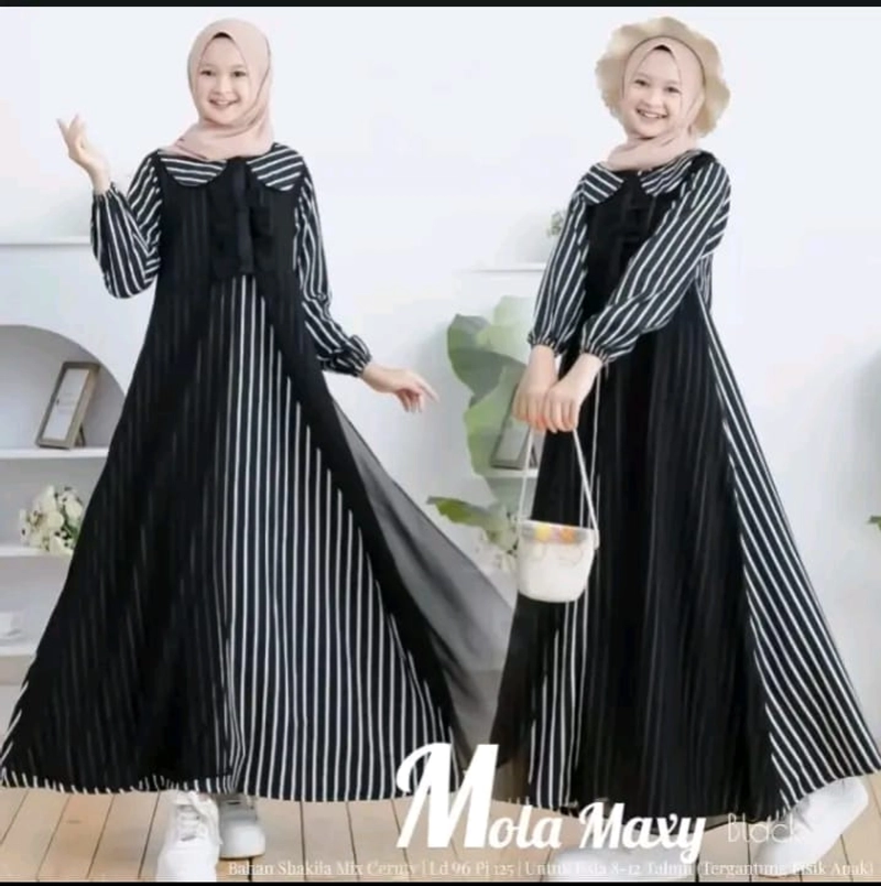 Product image mbm store - Gamis 2in1 Anak Tanggung Remaja Usia 13 - 15 Tahun LD 100 cm PB 125 cm Allsize Black