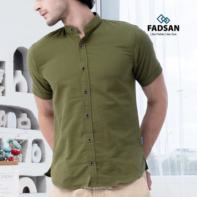 Product image FADSAN - Kemeja Polos Ayah dan Anak Polos Lengan Pendek Warna Army - Tufy Series SIZE BAYI NO.1 TUFY ARMY