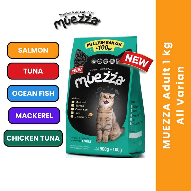 Product image Muezza - Muezza PAKET A Makanan Kucing Kering Kitten 400 gr - Isi 1 dan Adult 1 kg - Isi 2 2400gr Tuna