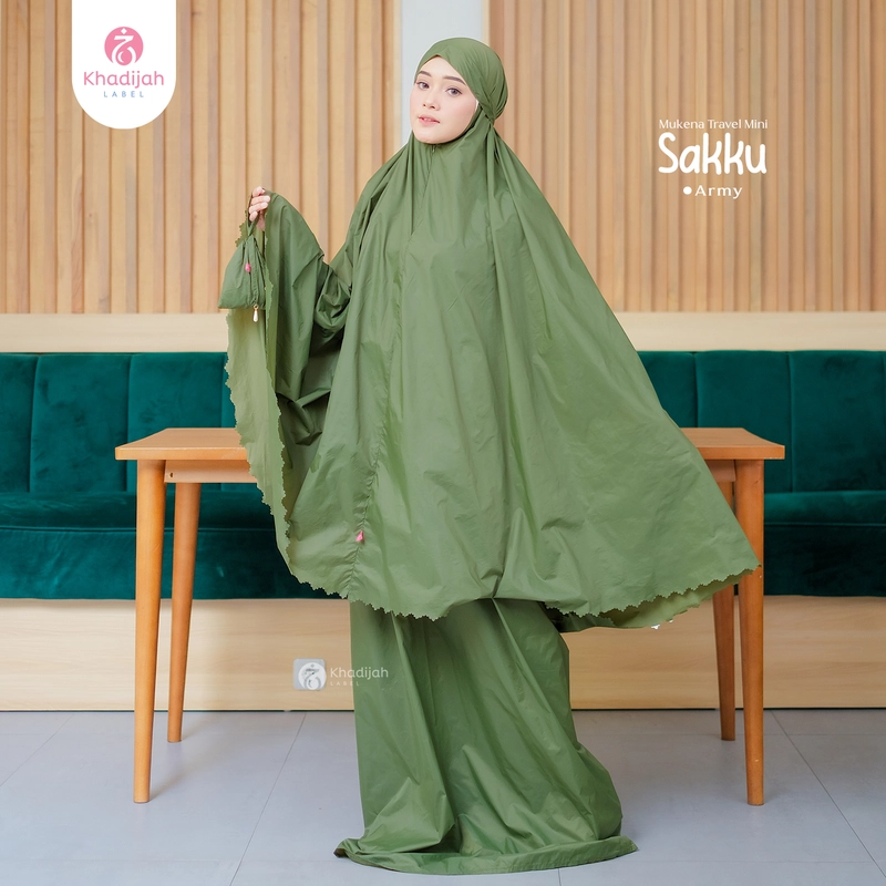 Product image KhadijahLabel - Mukena Travel Mini Mukena Dewasa 3 in 1 Mukena Parasut Sakku Jumbo Army