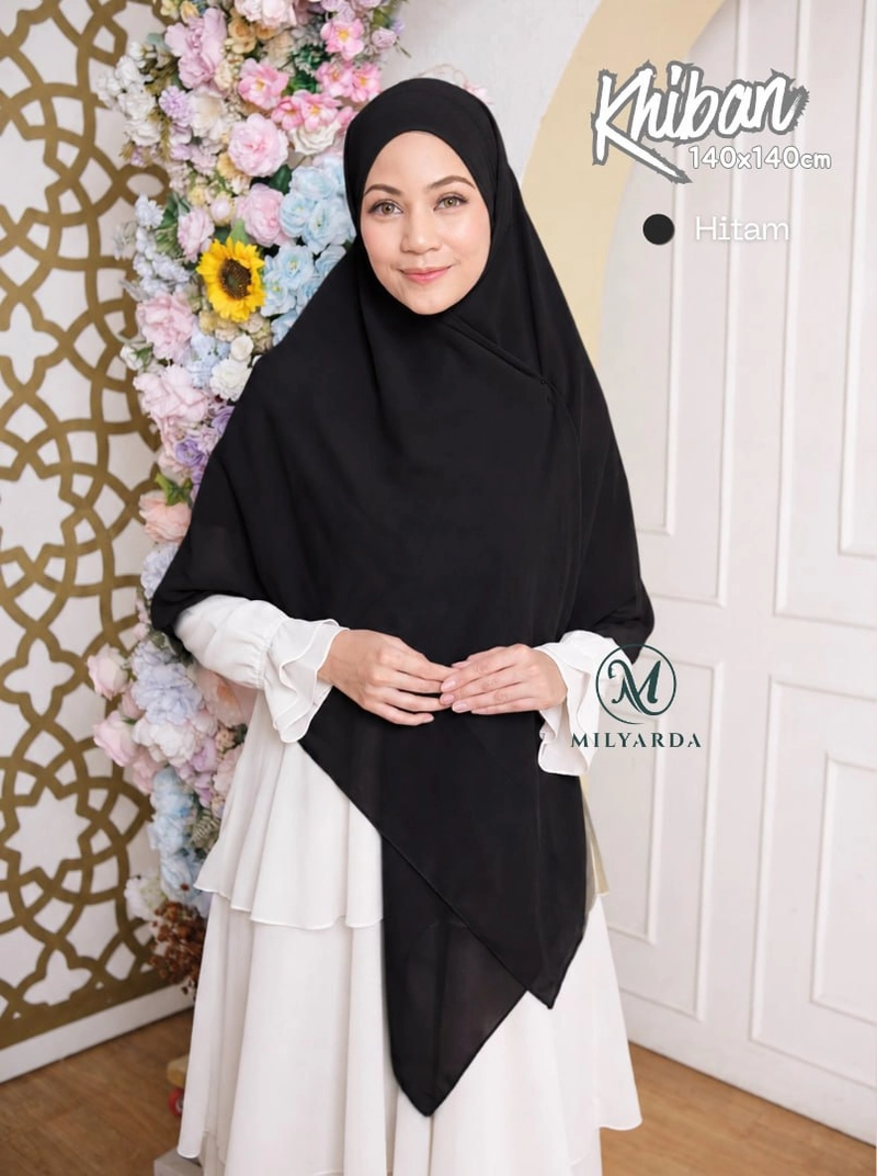 Product image Milyarda Hijab - Khiban Syari Khimar Bandana Ceruti babydoll French square Syari Segiempat Tali L 130x130cm Hitam