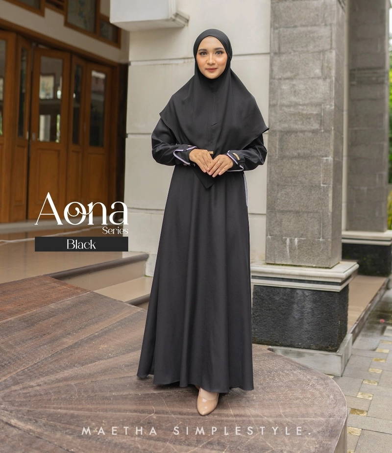 Product image Gamis Set Bergo Syari Muslim Dewasa Aona Series M Black