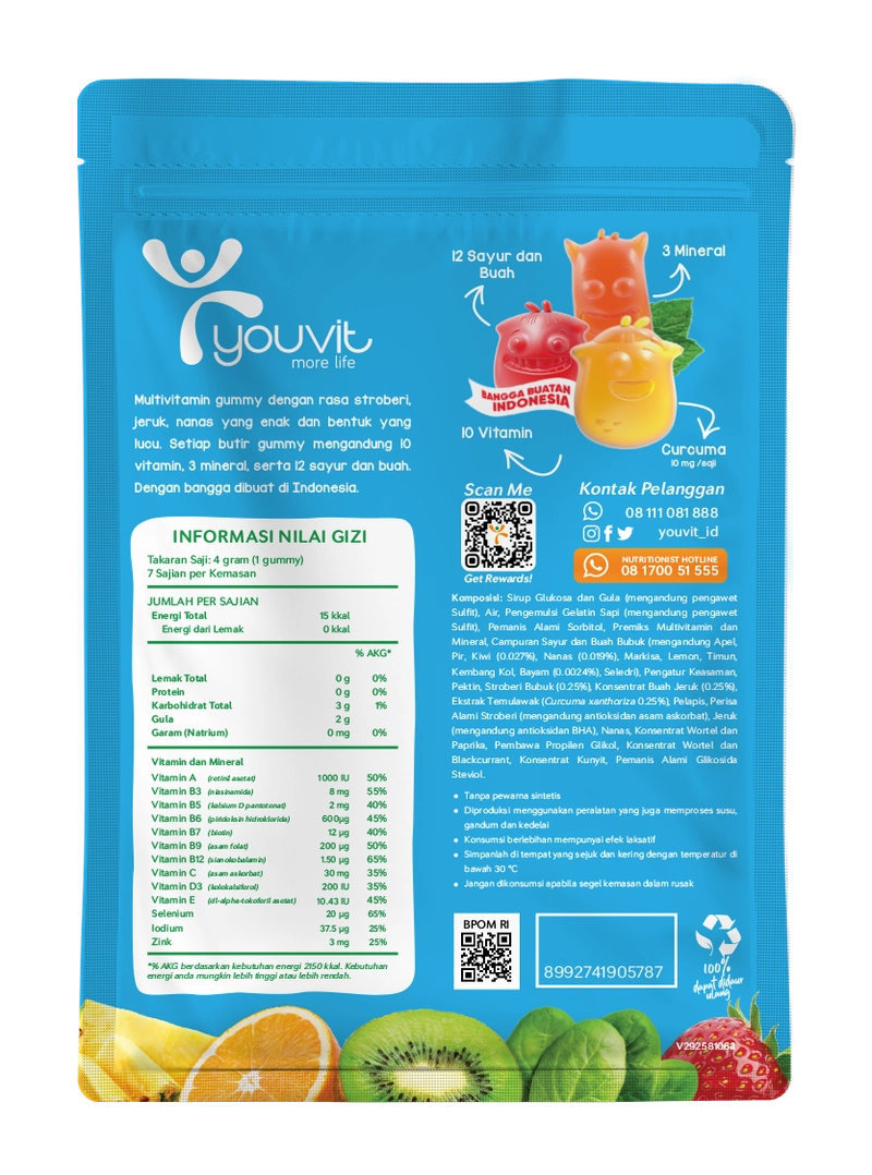 Product image Youvit - Youvit Multivitamin Anak dengan Vit C D Zink Sayur Buah Curcuma untuk Tumbuh Kembang Anak 7 Hari -