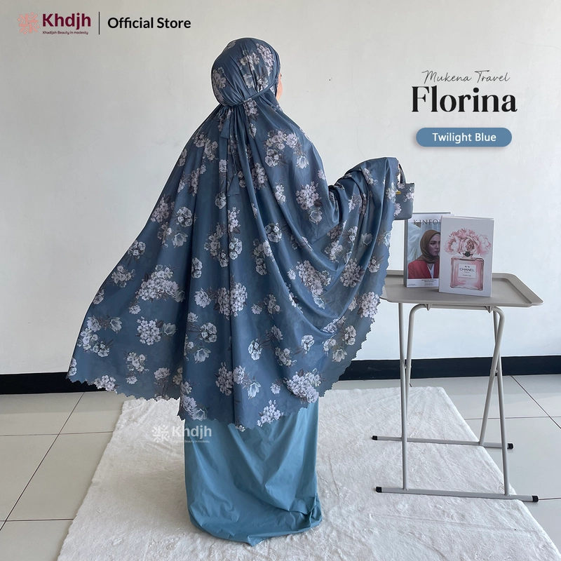 Product image Khadijah Label  - Mukena Traveling Mini Pouch Mukena Motif 2 in 1 Mukena Premium Rubina Parasut Jumbo Jumbo FlorinaTwilightBlue