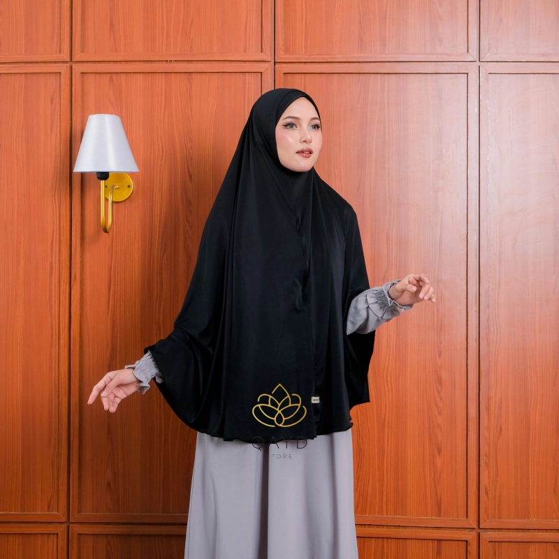 Product image qaydstoreid - bergo saffa umroh haji jersey bersaku premium jumbo bergo jersey hitam