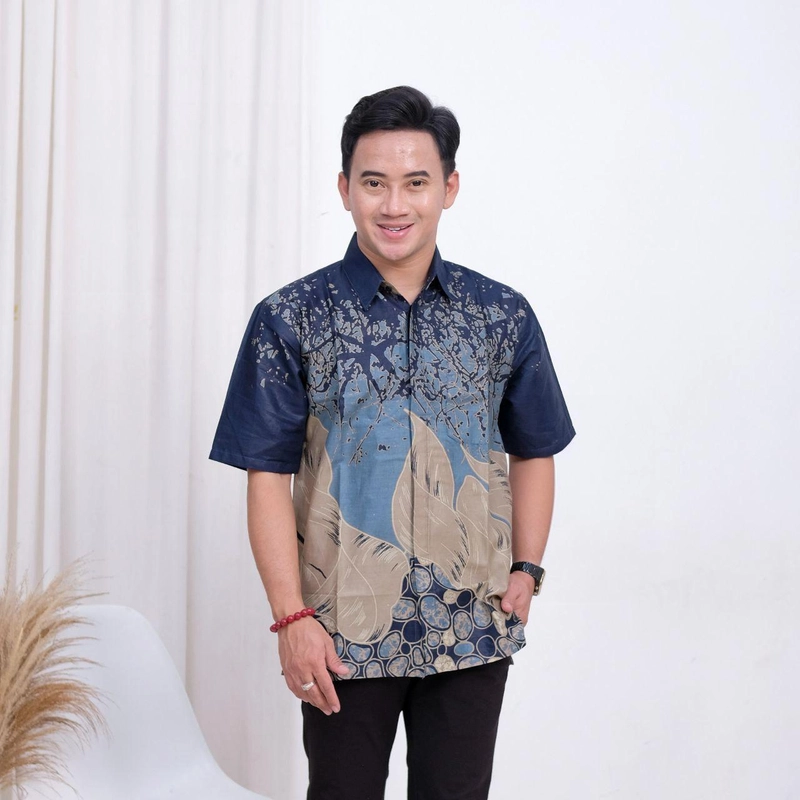 Product image Ks muslim fashion - Batik Atasan Coupel Pria Dan Wanita Blouse Dan Hem Kekinian Modern Motif ciprat navy M Hem ciprat navy