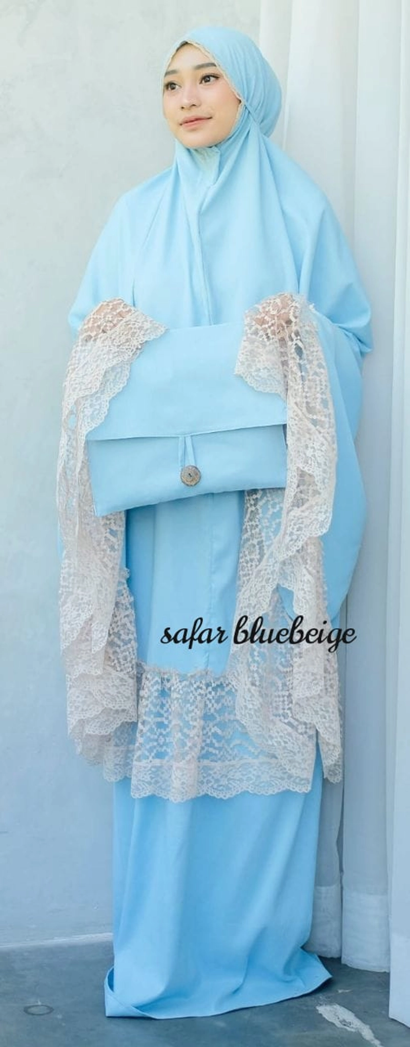 Product image AL Irsyad Store - MUKENA SAFAR TURKEY DALANOVA Free Hijab Segi 4 JUMBO BLUE BEIGE