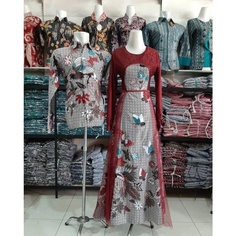 Product image Gamis Batik Tiara Couple Gamis Kondangan Dress Brukat Muslim - Tiga Varian Warna Kemeja Saja Size XXL Maroon