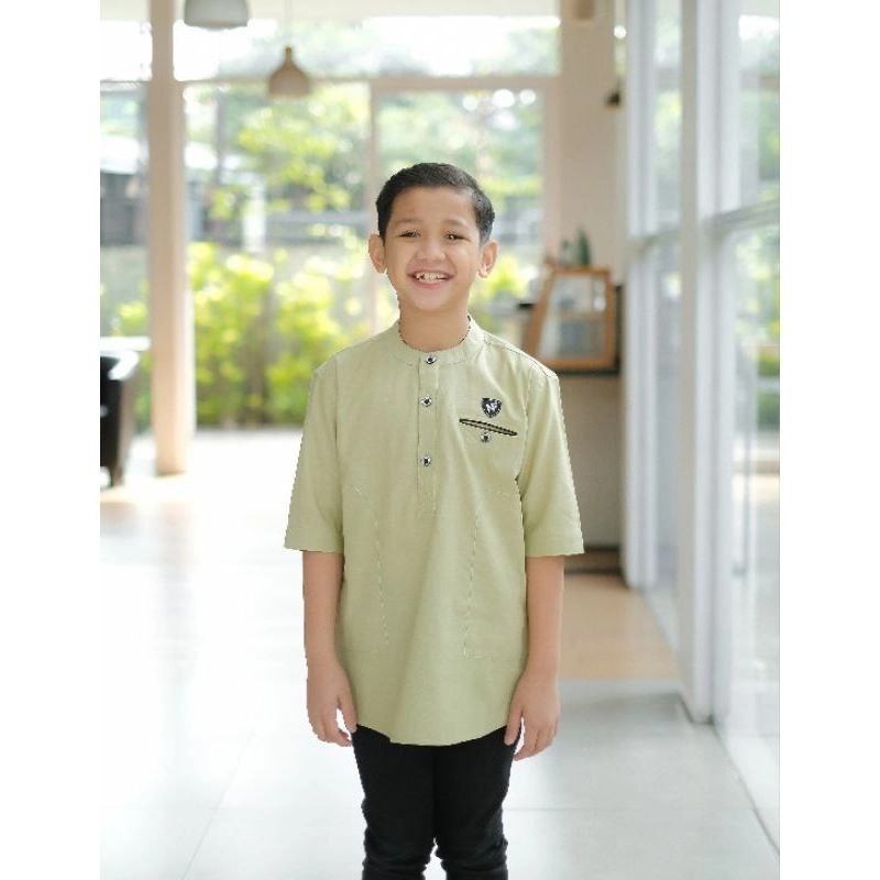 Product image Batik Mafaza - Baju Koko Muslim Pria Coupel Ayah Dan Anak Lengan 3per4 M Anak sage