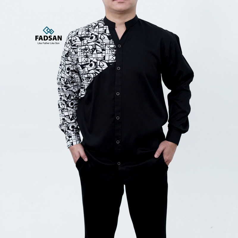 Product image FADSAN - Baju Koko Lengan Panjang Couple Ayah Anak Motif Batik Warna Black - Anantara series SIZE ANAK XS ANANTARA BLACK