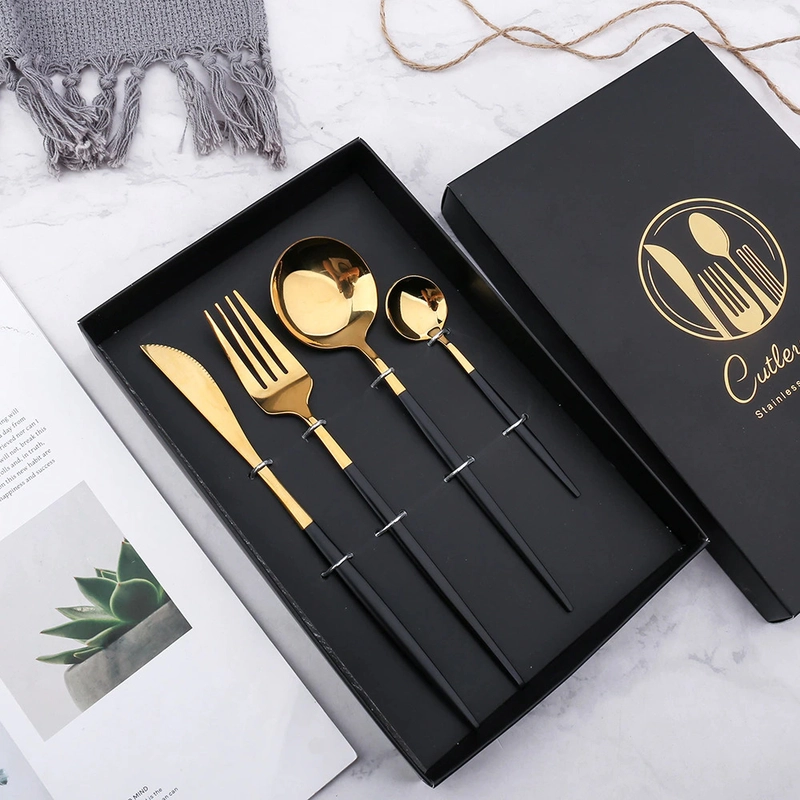 Product image RUMAH RAYA - (PO) Set Perlengkapan Makan Sendok Garpu Pisau 4 Pcs - KA2021 - Black Gold 4 Pcs Black/Gold