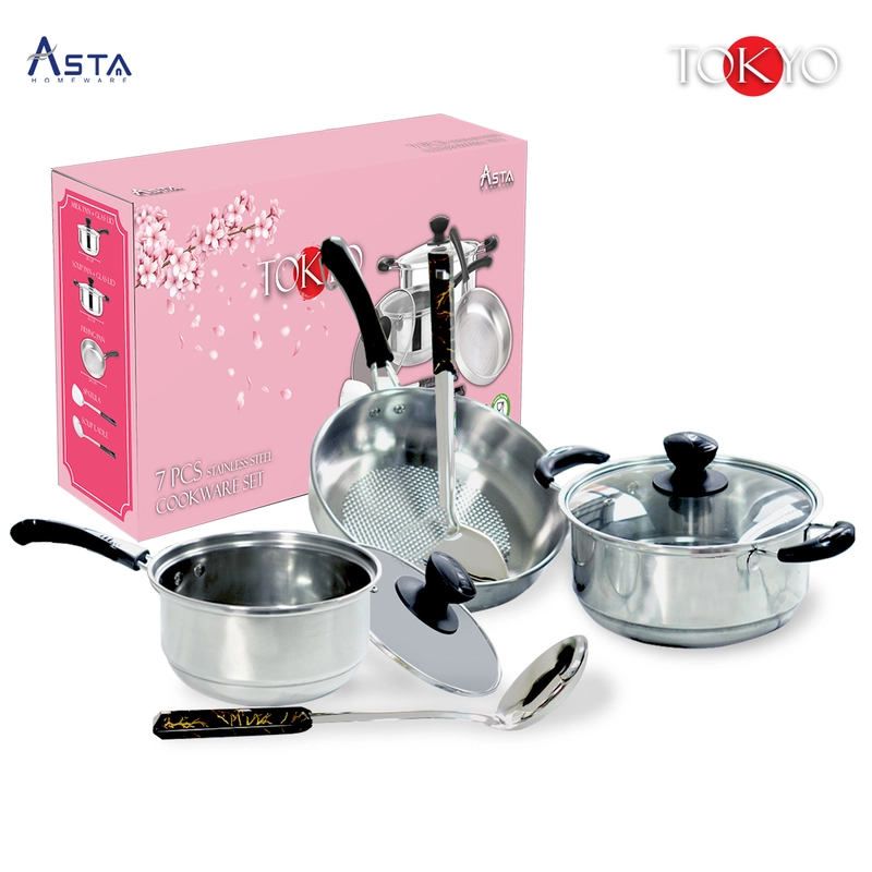Product image Asta Panci Stainless Steel Asta Tokyo Tebal Set Lengkap 7 Pcs Warna Stainless Steel