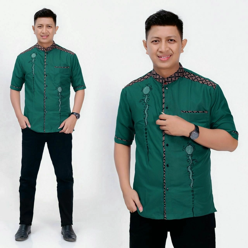 Product image Kois Batik - Baju koko lengan pendek dewasa bordir motif alwan bagus banget M Alwan hijau