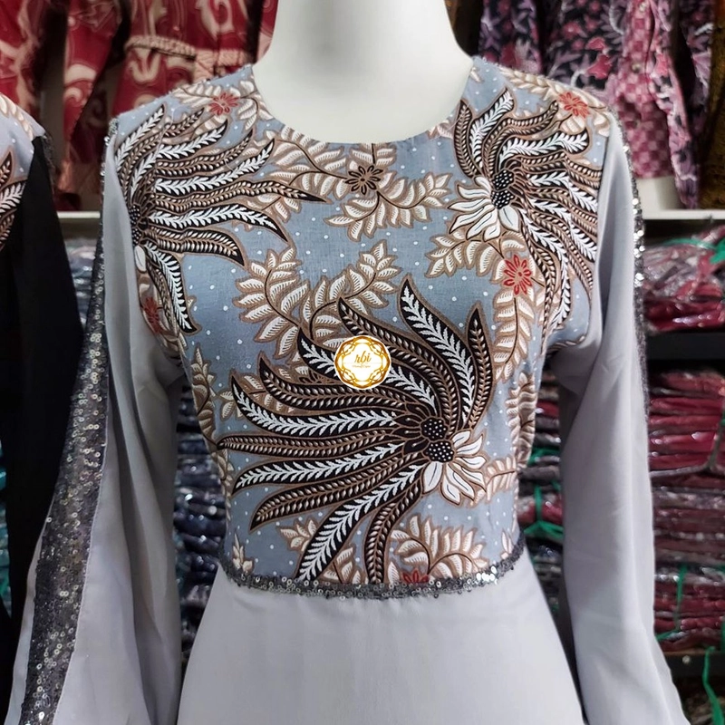 Product image Batik Couple Gamis Netty Kualitas Butik Bahan Kain Babydol Armani Premium Original Bisa Beli Pisah Kemeja Saja Size M Abu