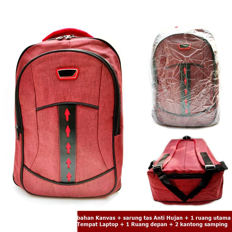 Product image Lanc Fashion - Tas Punggung Ransel Retro 2Clip Canvas Fashion Premium WARNA MERAH