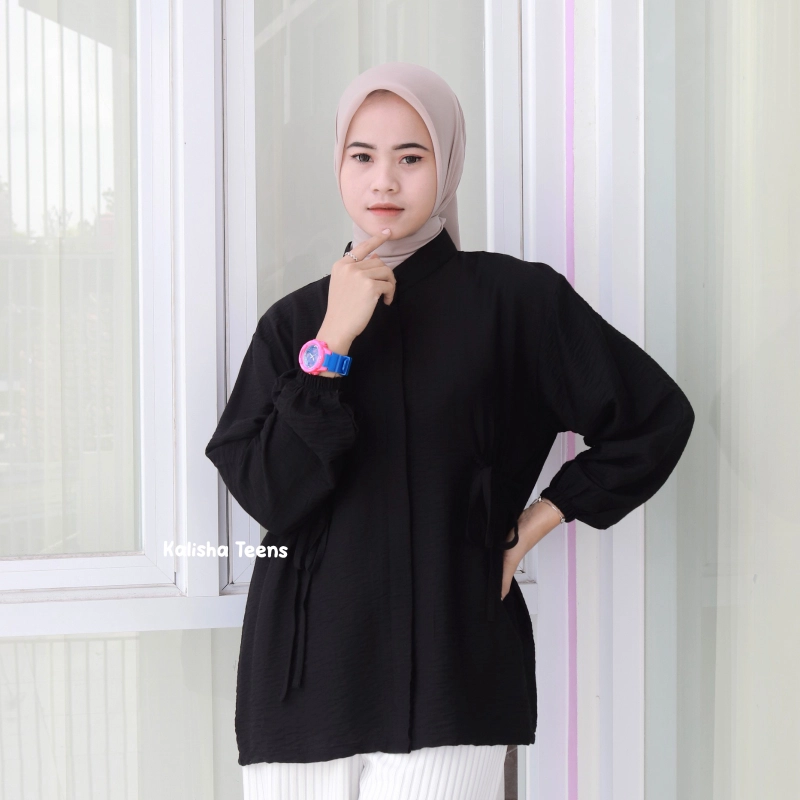 Product image Kalisha official - Aliza Blouse Atasan Kemeja Polo Linen 400 Black
