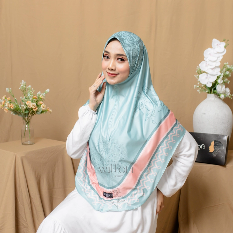 Product image Sakura Baru X Willofi- Hijab Instan Sublim Motif Lily Non Pad Instan Syari Daily Bergo All Size Tosca