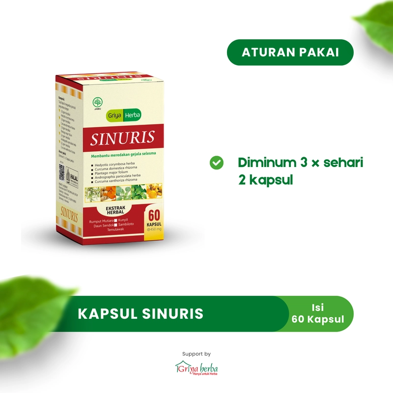 Product image Griya Herba - Sinuris Obat Herbal Membantu Mengobati Sinusitis Selesma 60 Kapsul BPOM 110 gram Original