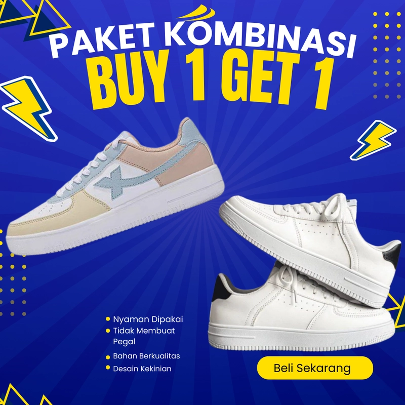 Product image Koekita - Paket Kombinasi Buy 1 Get 1 Sepatu Kets Sneakers Wanita Casual BY-04 & BY-05 41 SALEM & HITAM PUTIH