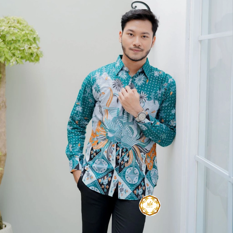 Product image Rambe Batik Indonesia - Couple Tunik Laksha Hijau Modern dan Exclusive Kemeja Saja Size M Laksha Hijau