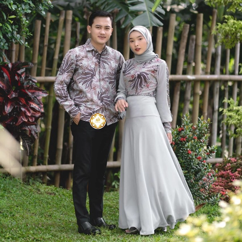 Product image Batik Couple Gamis Netty Kualitas Butik Bahan Kain Babydol Armani Premium Khusus Couple XXL Abu