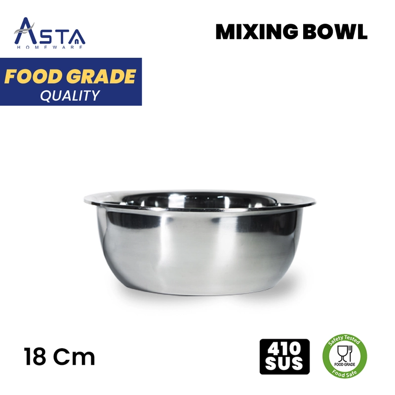 Product image Asta Baskom Stainless Steel Mixing Bowl Asta Tebal Serbaguna Ukuran 18 cm