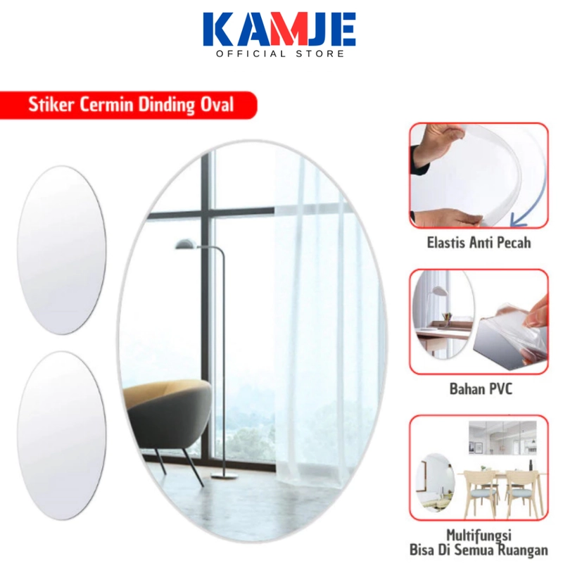 Product image KAMJE Stiker Sticker Cermin Rias Dinding Wallpaper Tempel Anti Pecah Kaca Miror Dekorasi Oval KMJ121 KMJ121 30 X 20 CM