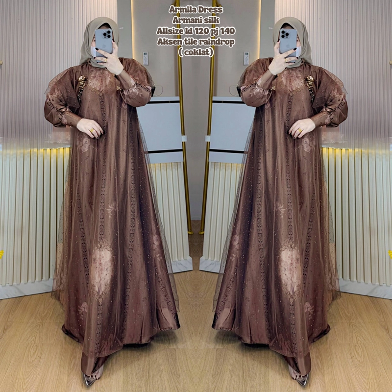 Product image Khisna collection - New armila dress raya cantik no Bros Allsize Coklat