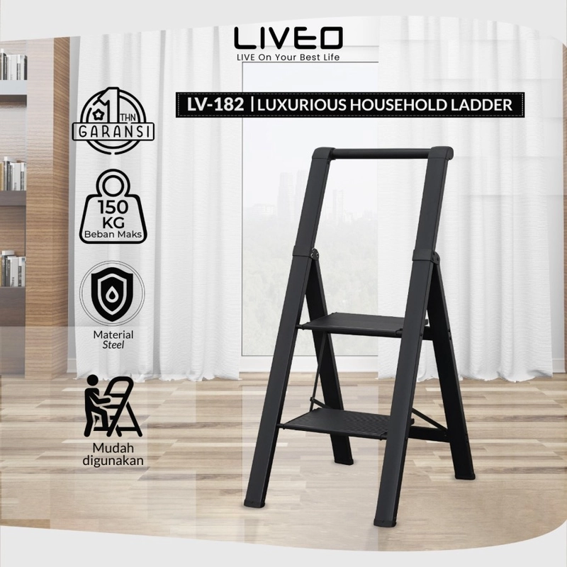 Product image Liveo - Tangga Rumahan Lipat Alumunium LIVEO LV-182 / Ladder 2 Step 5000 black
