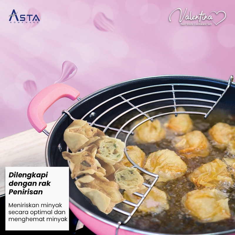 Product image Asta Wajan Penggorengan Anti Lengket Saringan Valentina Set 3 pcs Warna Ungu